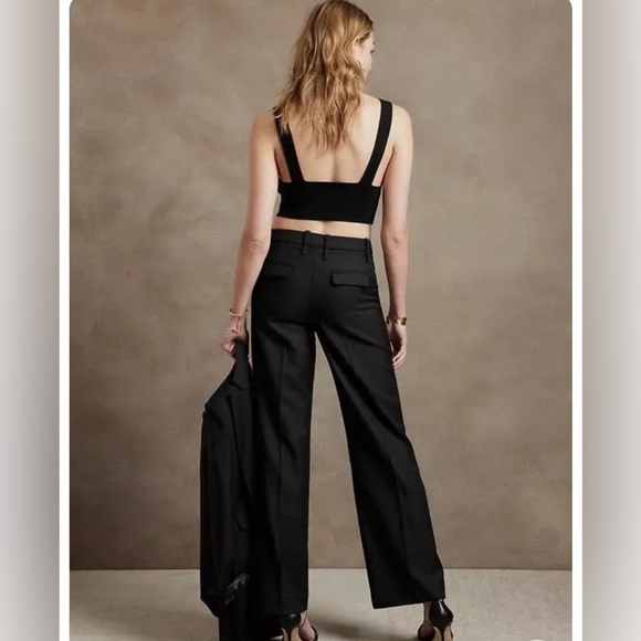Banana Republic Lido Wide Leg Italian Wool Pant Black women’s Sz 14 Tall work - Picture 2 of 14